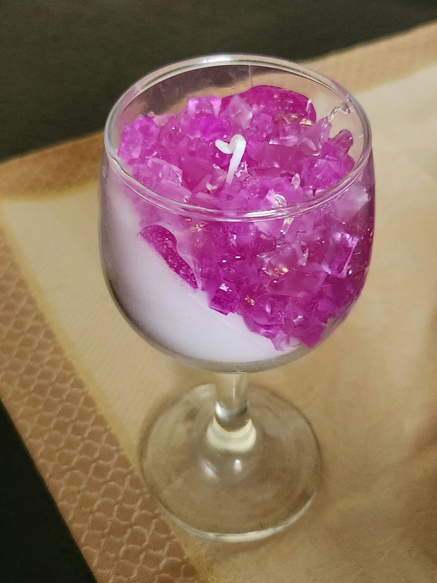 Geode in champagne glass candles
