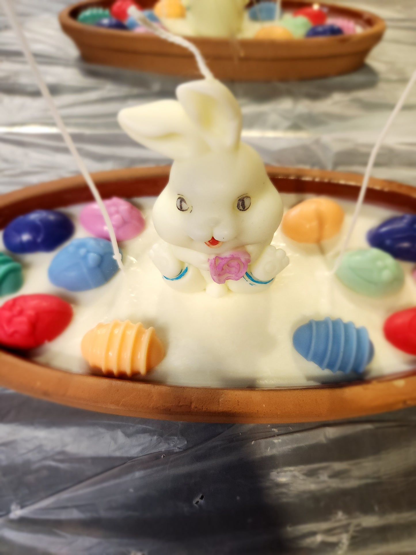 “Bunny Kisses & Egg Wishes – Easter Candle on Ceramic Plate