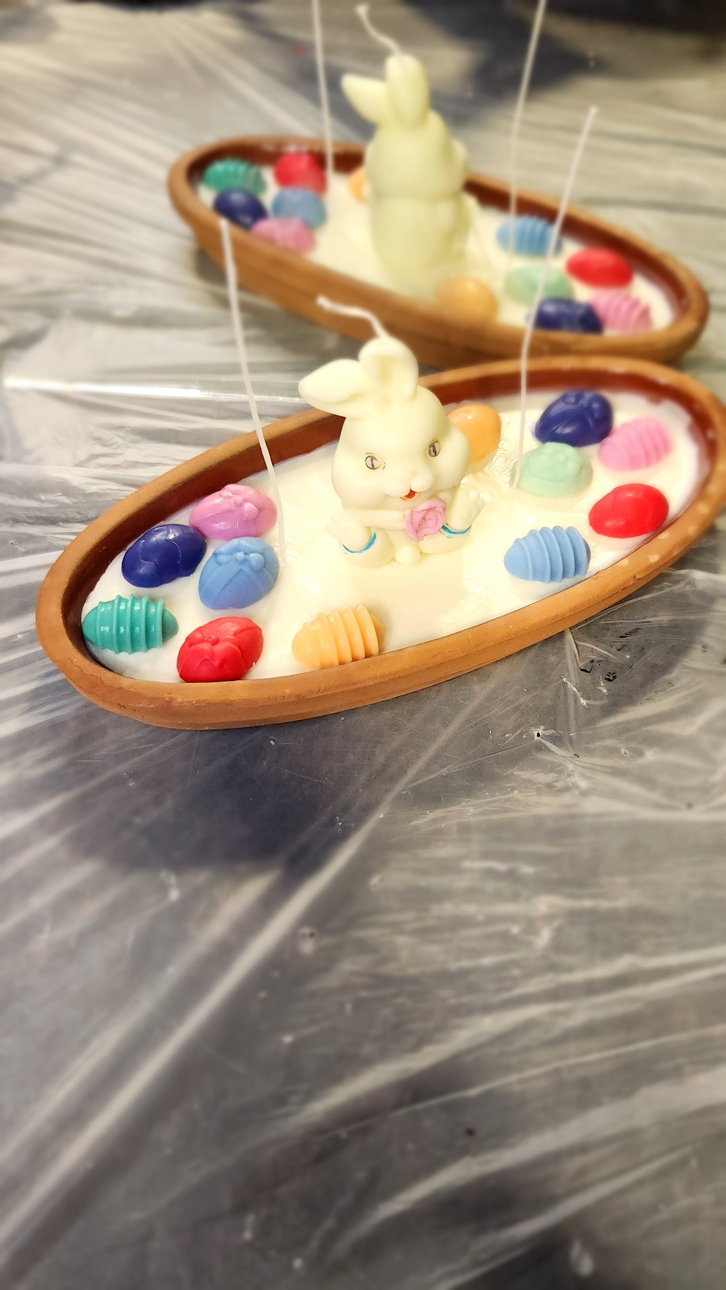 “Bunny Kisses & Egg Wishes – Easter Candle on Ceramic Plate