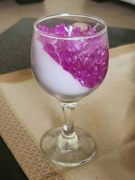Geode in champagne glass candles