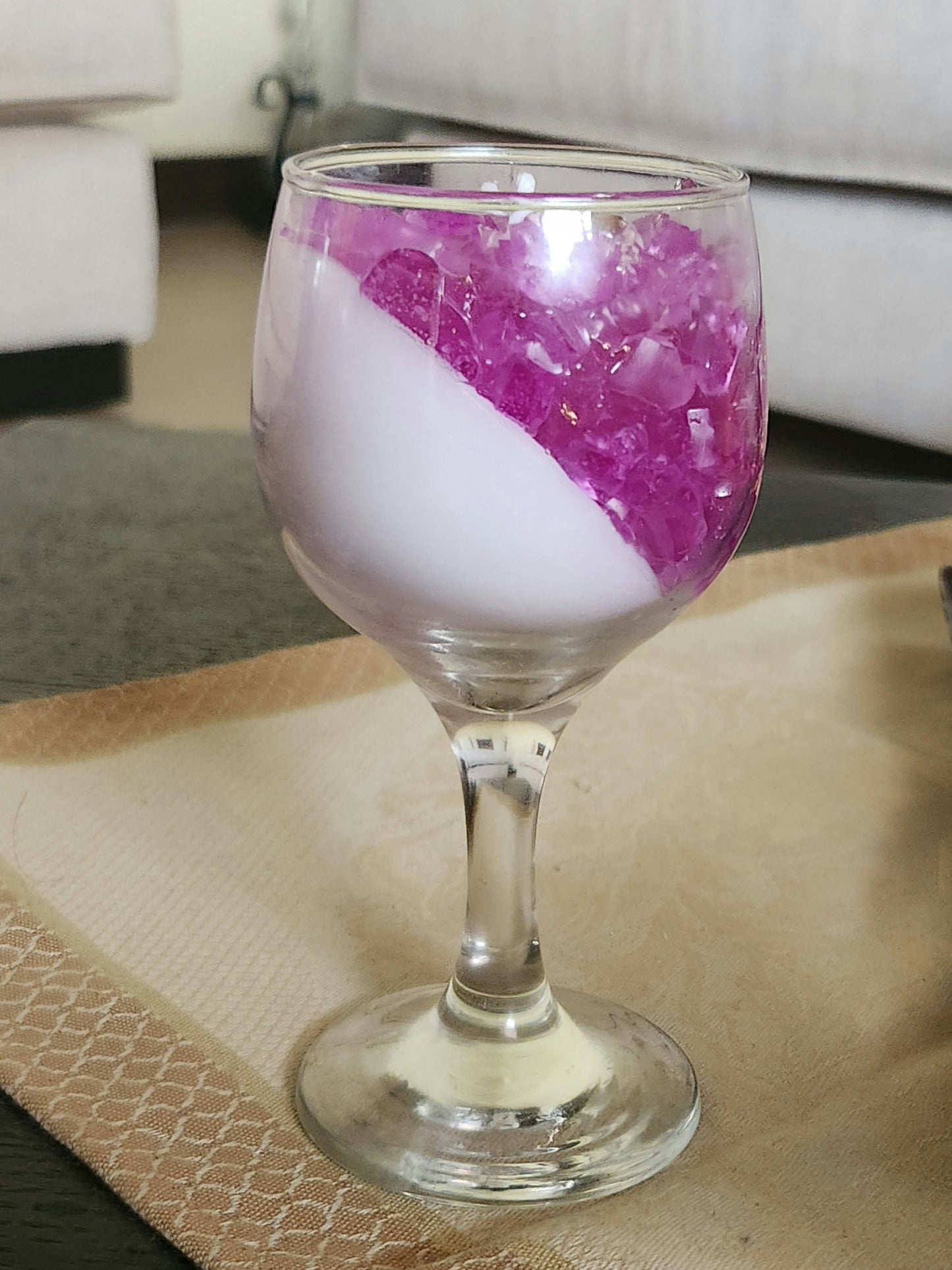 Geode in champagne glass candles