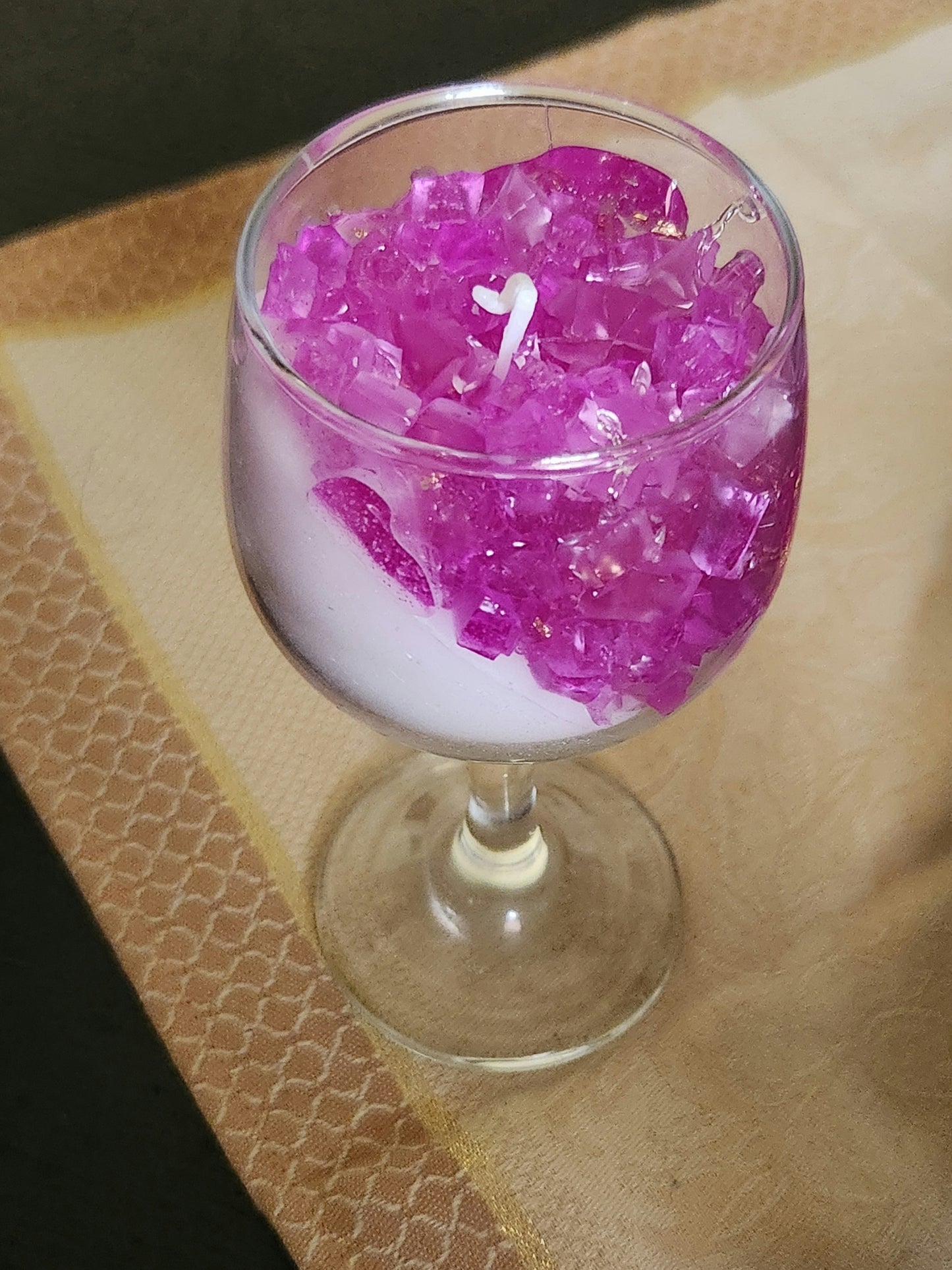 Geode in champagne glass candles