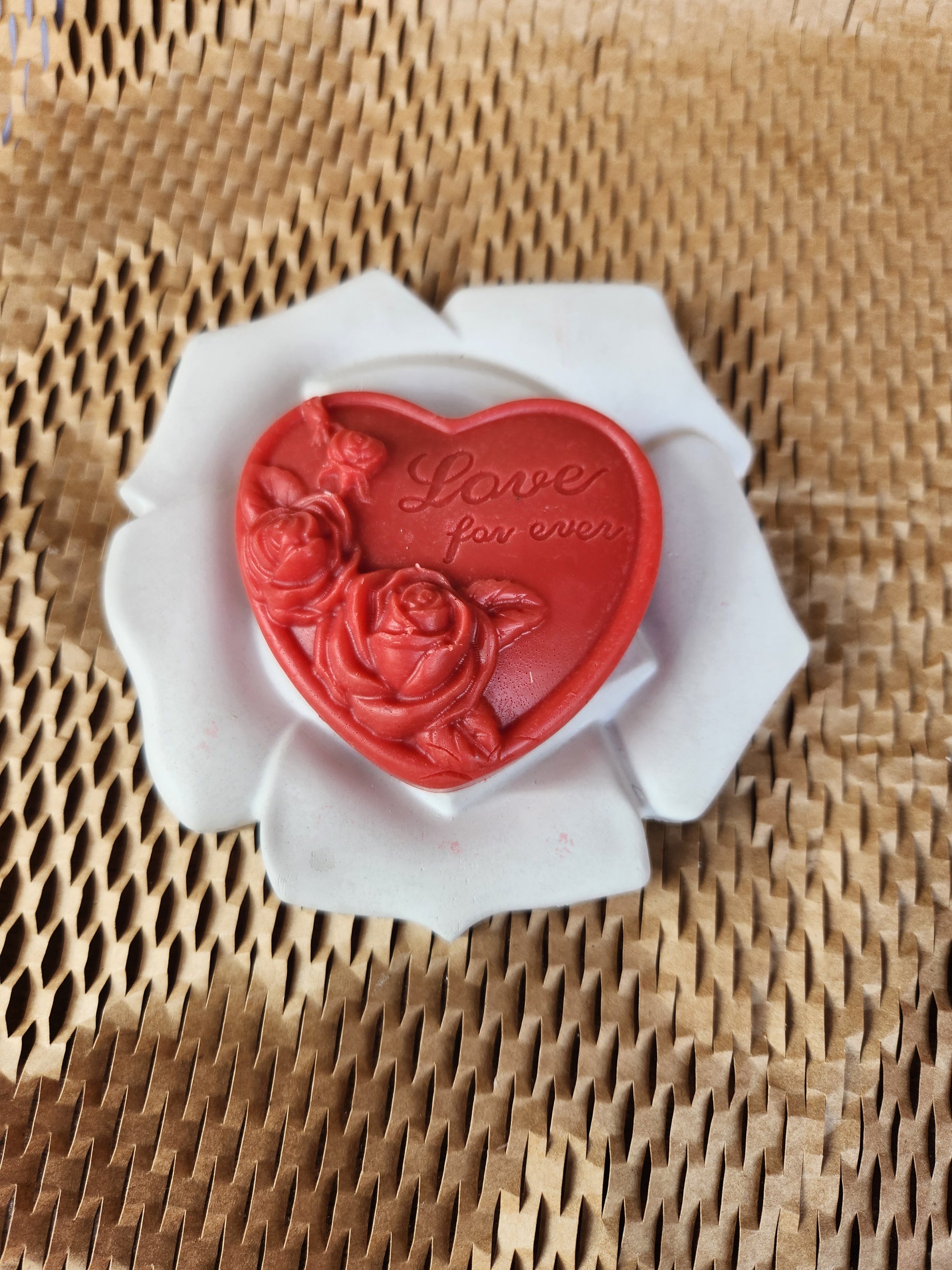 large heart with phrase love for ever and flowers