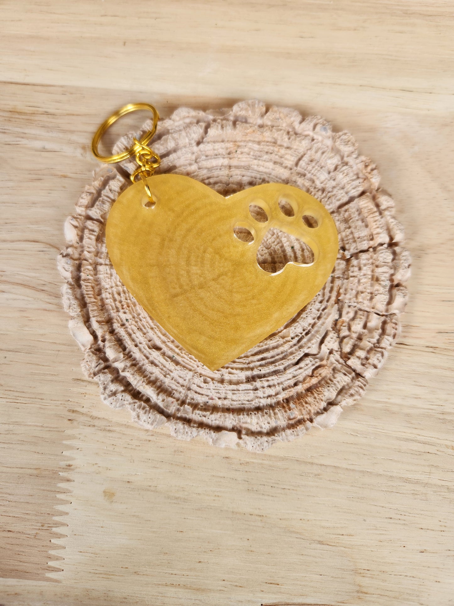 Heart with paw imprint keychains
