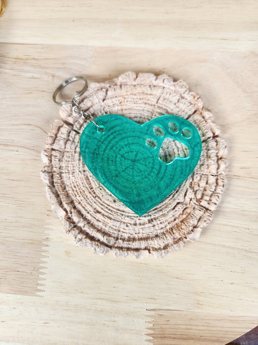 Heart with paw imprint keychains