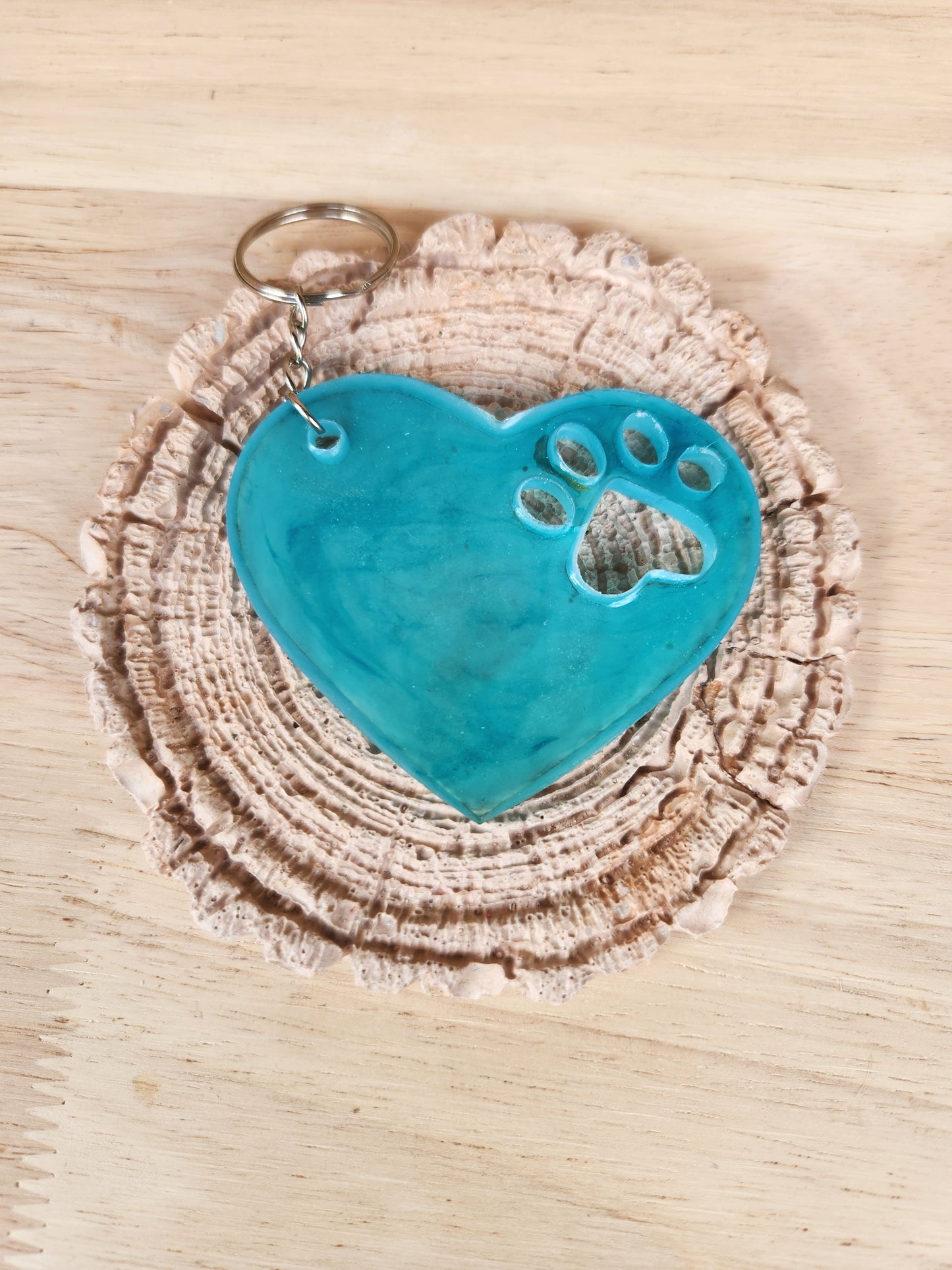 Heart with paw imprint keychains