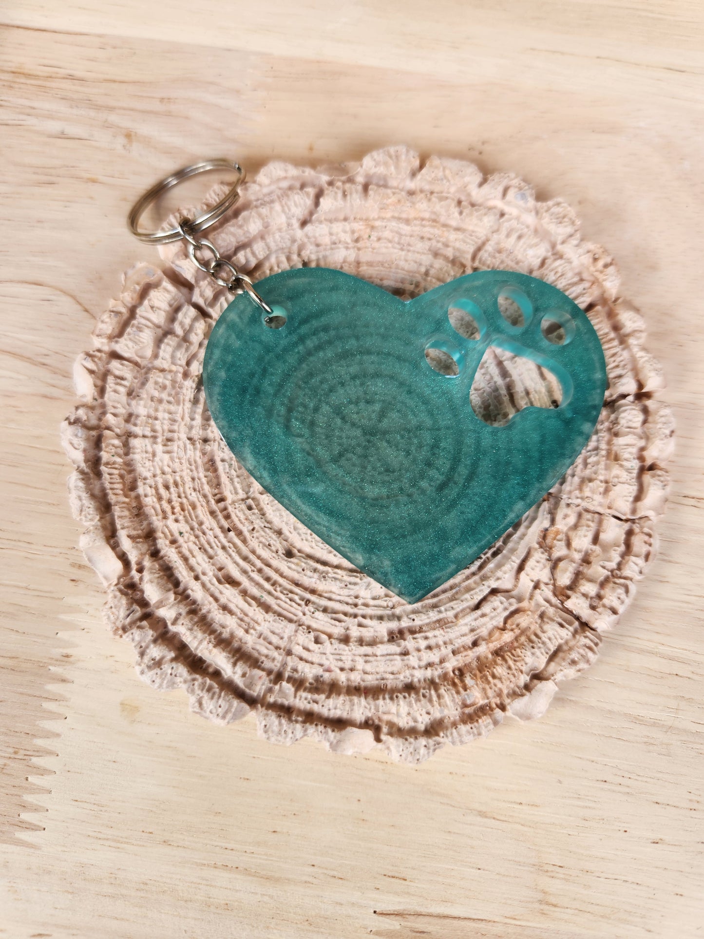 Heart with paw imprint keychains