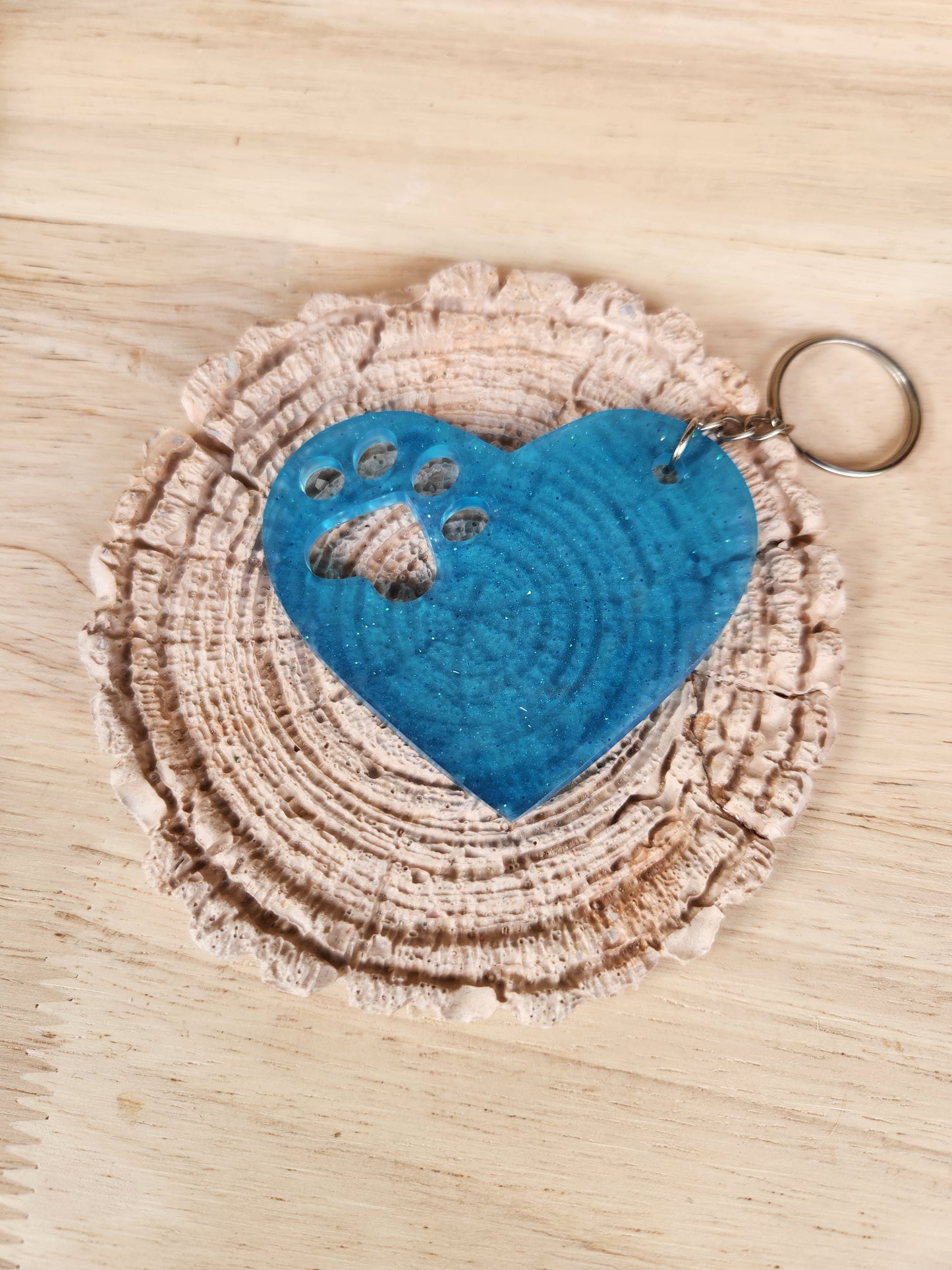 Heart with paw imprint keychains