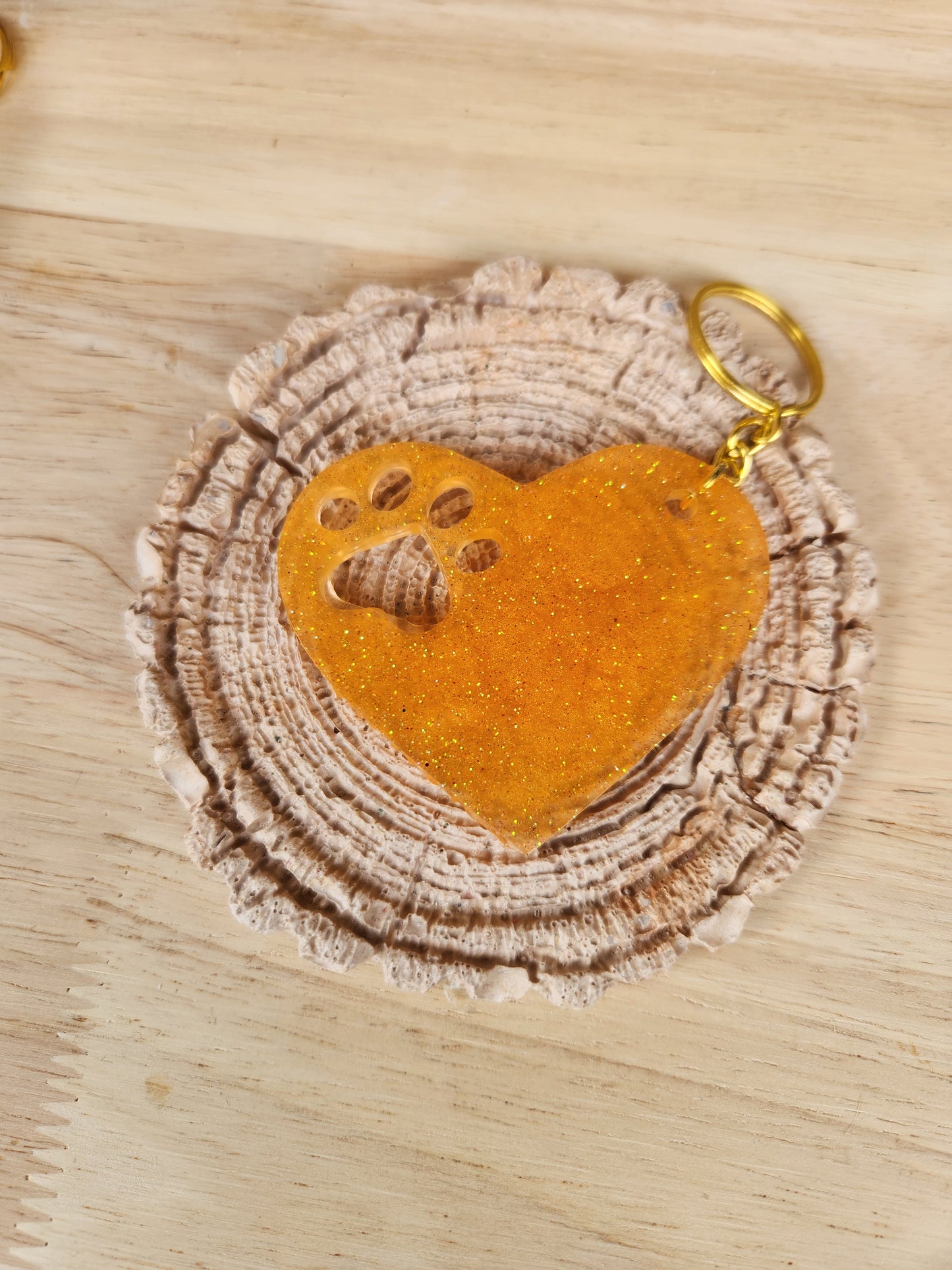 Heart with paw imprint keychains