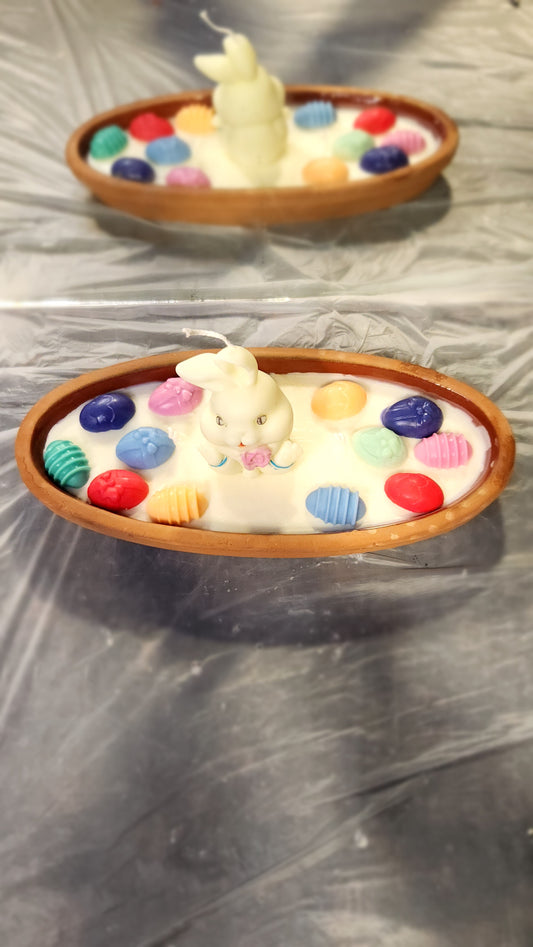 “Bunny Kisses & Egg Wishes – Easter Candle on Ceramic Plate