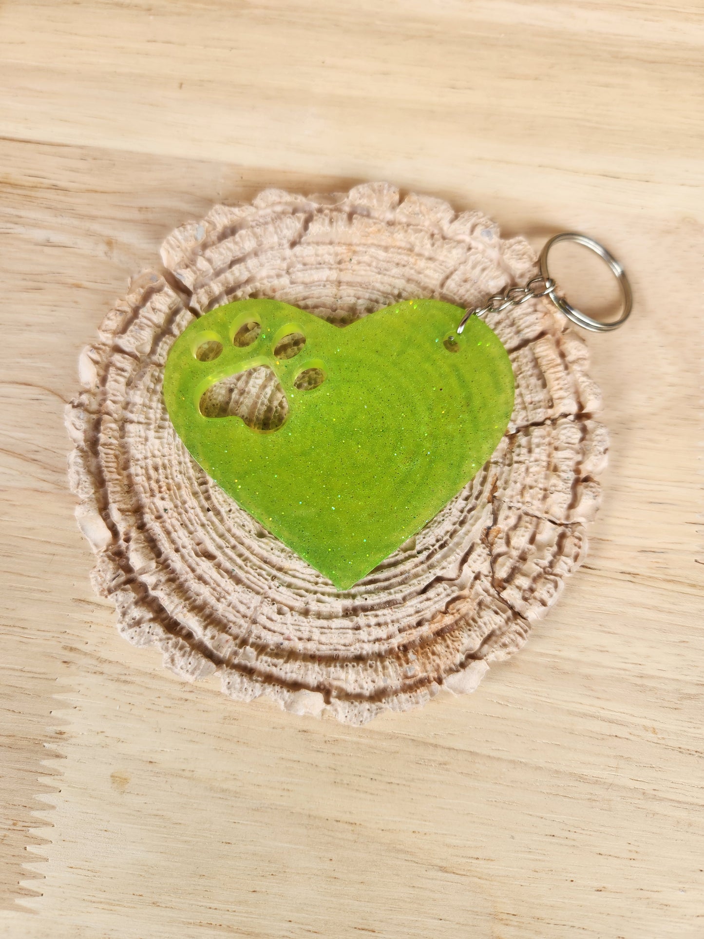 Heart with paw imprint keychains