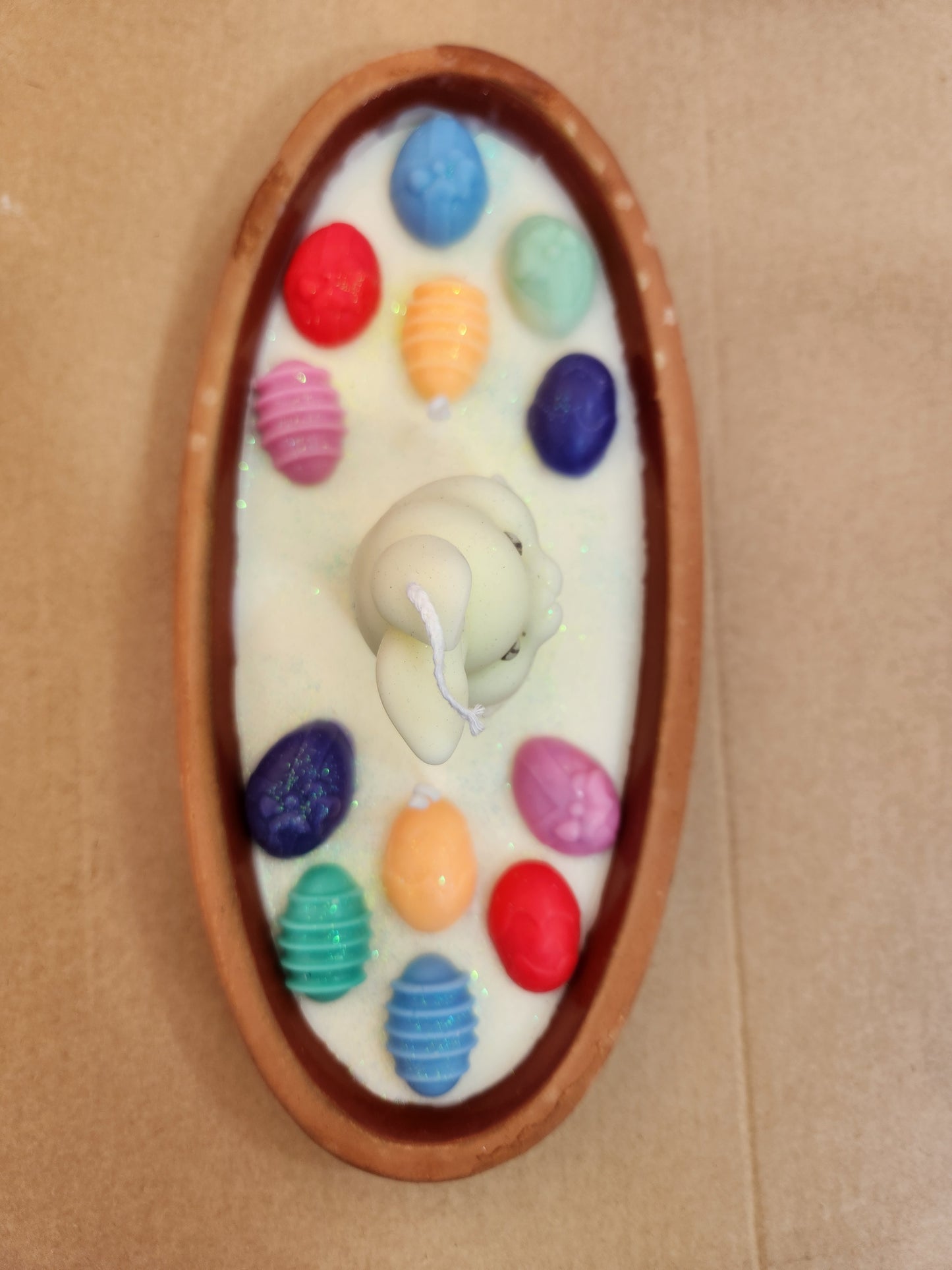 “Bunny Kisses & Egg Wishes – Easter Candle on Ceramic Plate