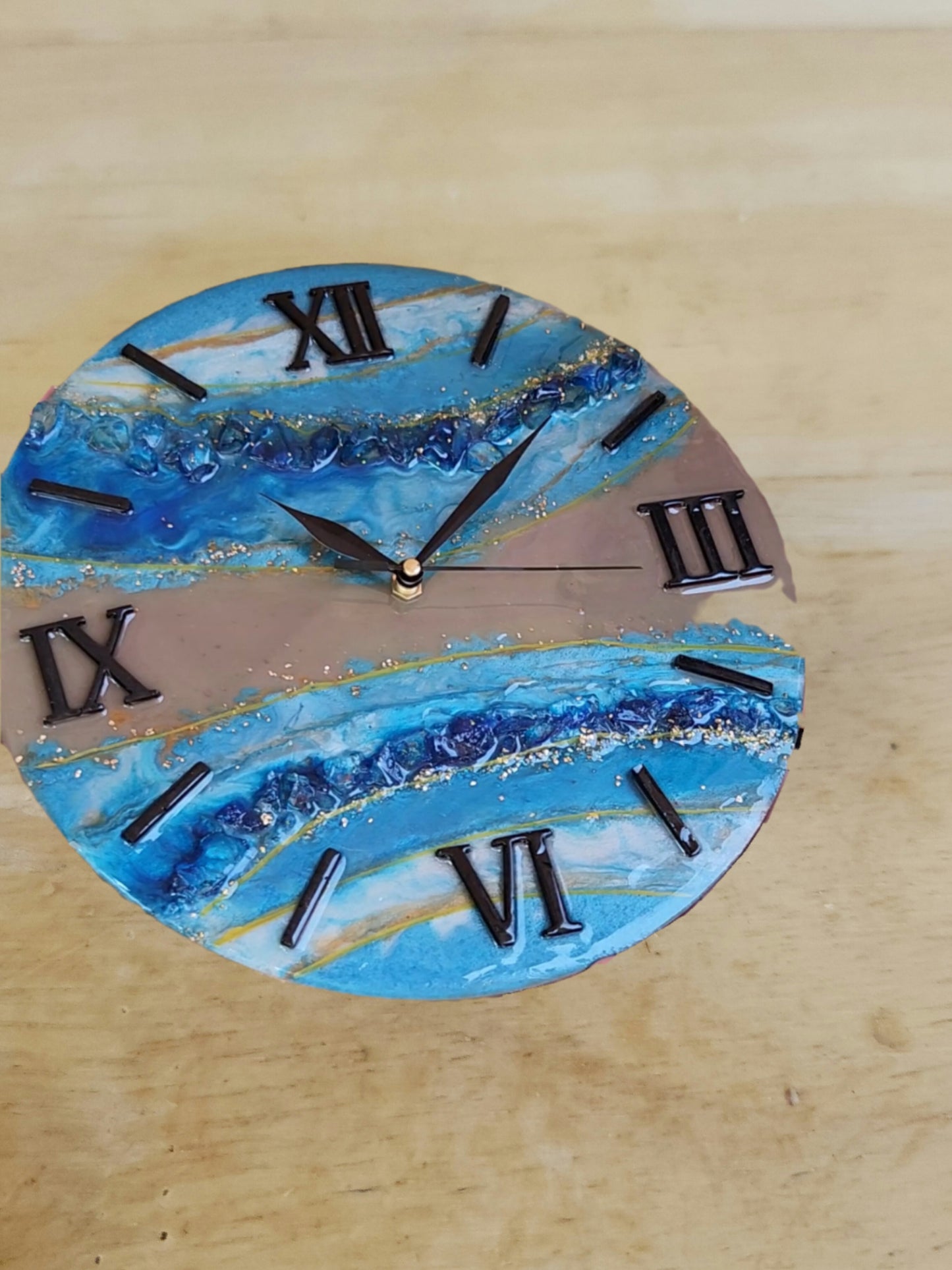 Customized blue geode resin clock
