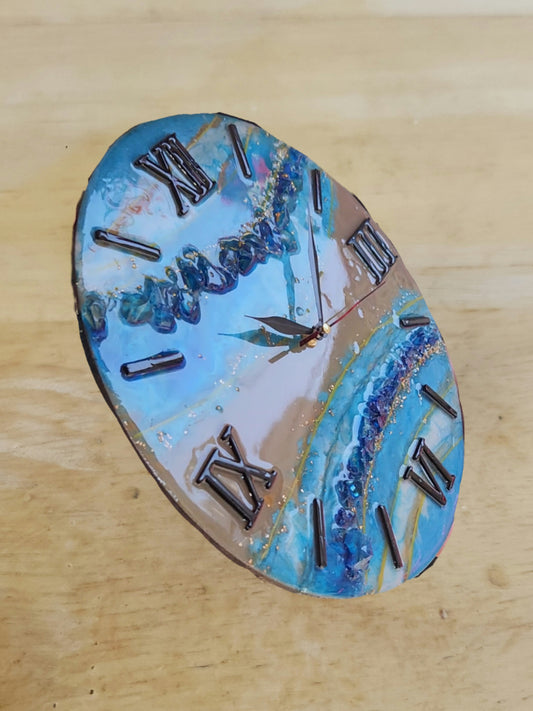 Customized blue geode resin clock