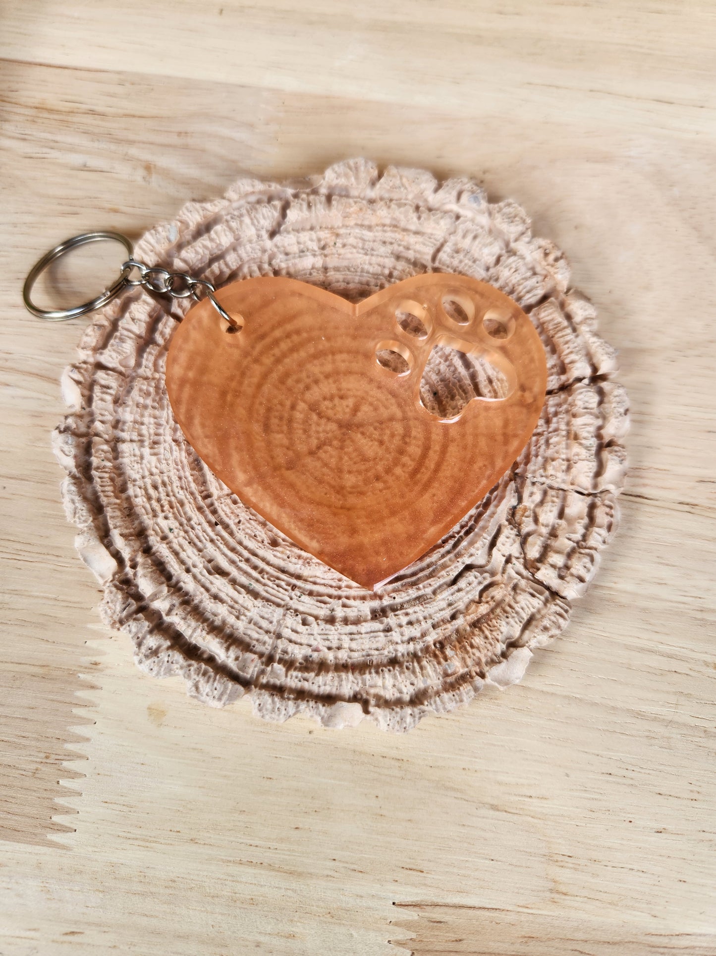 Heart with paw imprint keychains