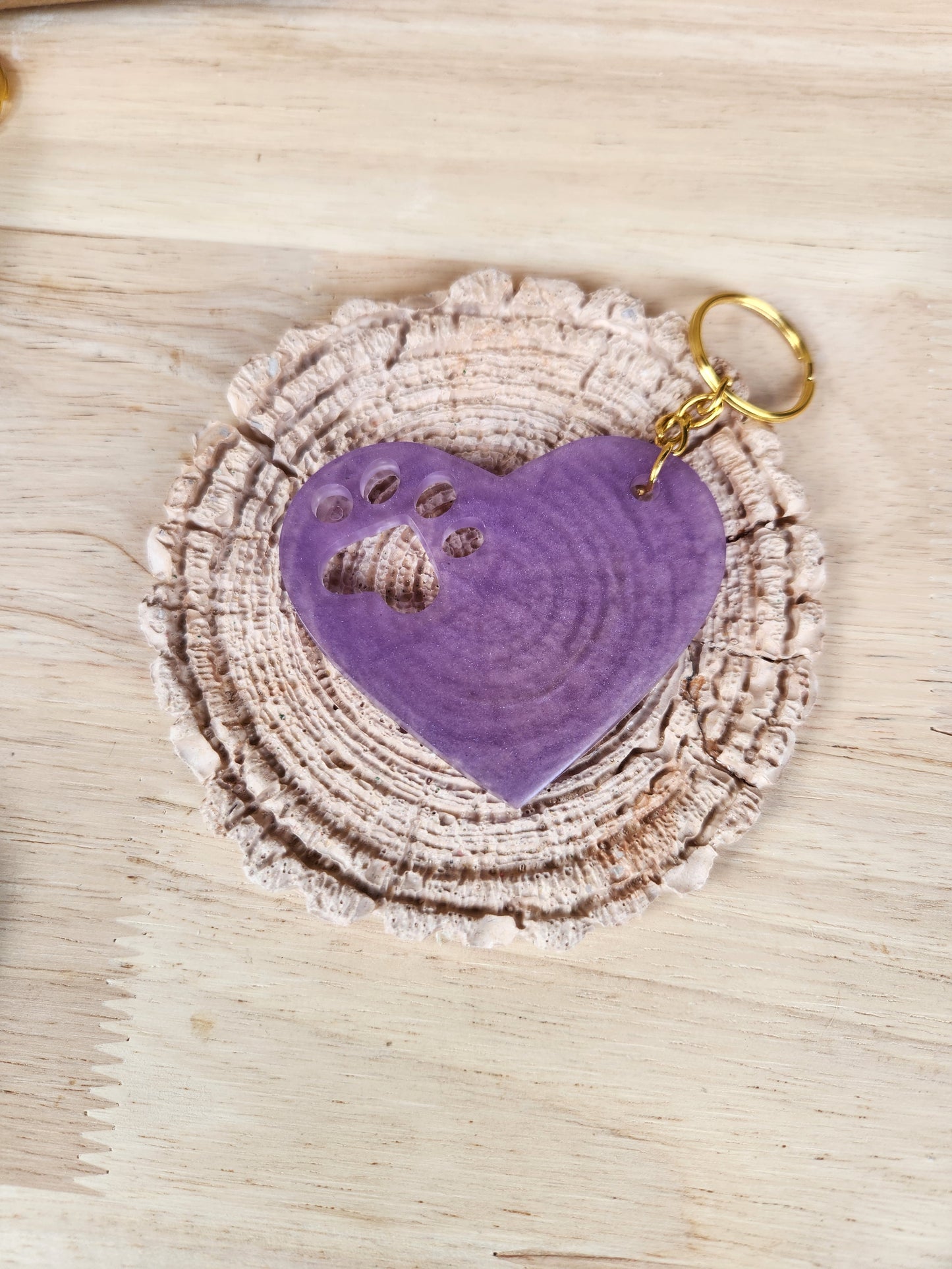 Heart with paw imprint keychains
