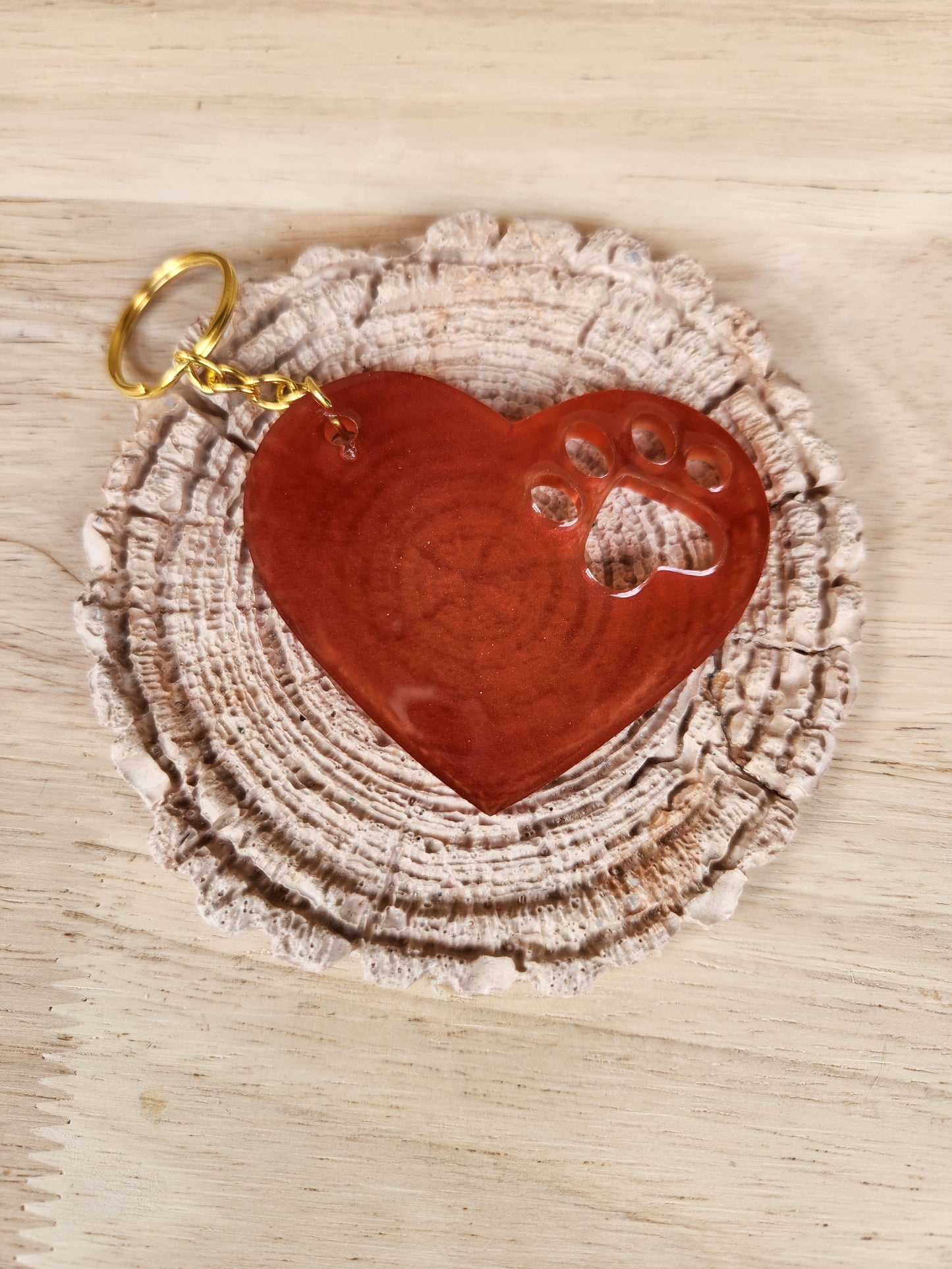 Heart with paw imprint keychains
