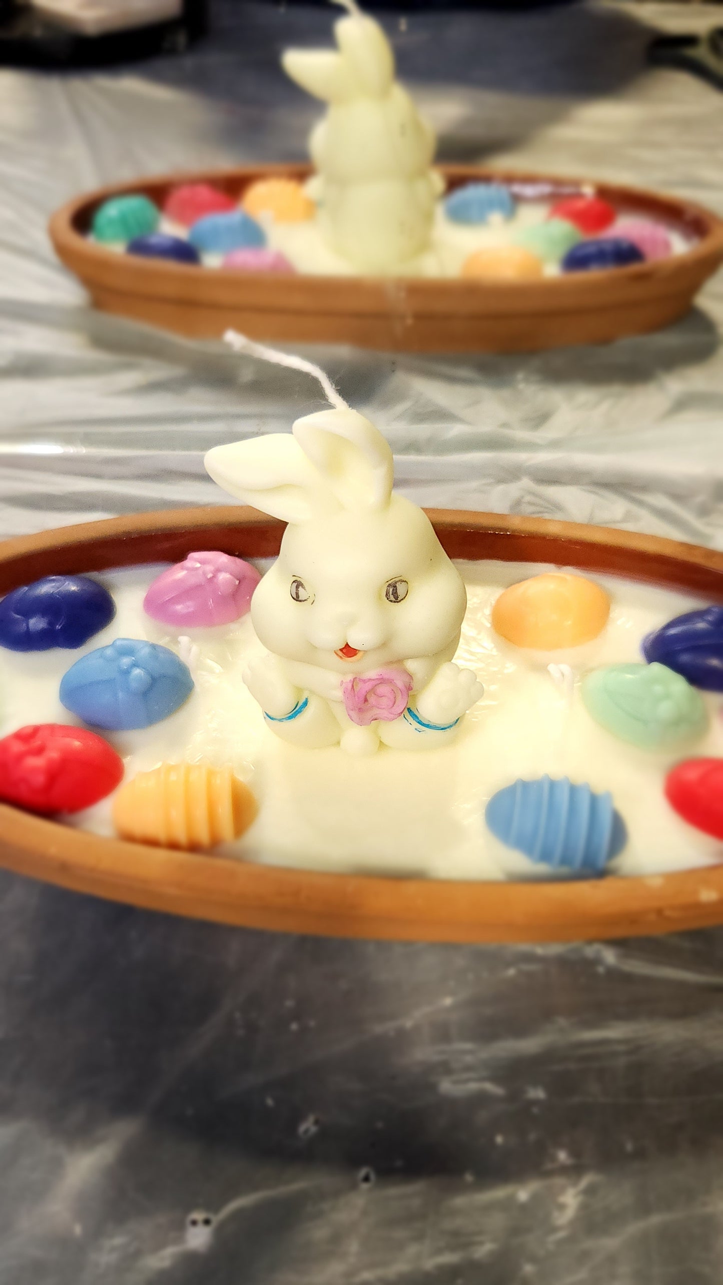 “Bunny Kisses & Egg Wishes – Easter Candle on Ceramic Plate