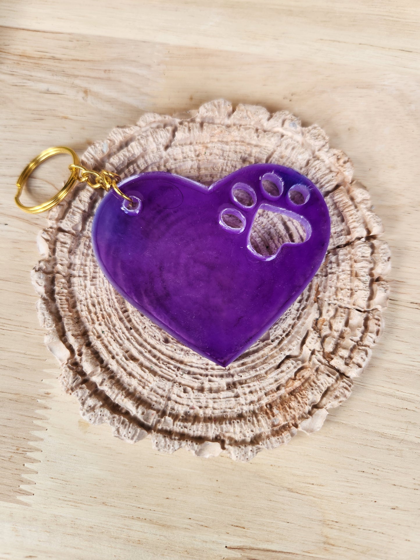 Heart with paw imprint keychains