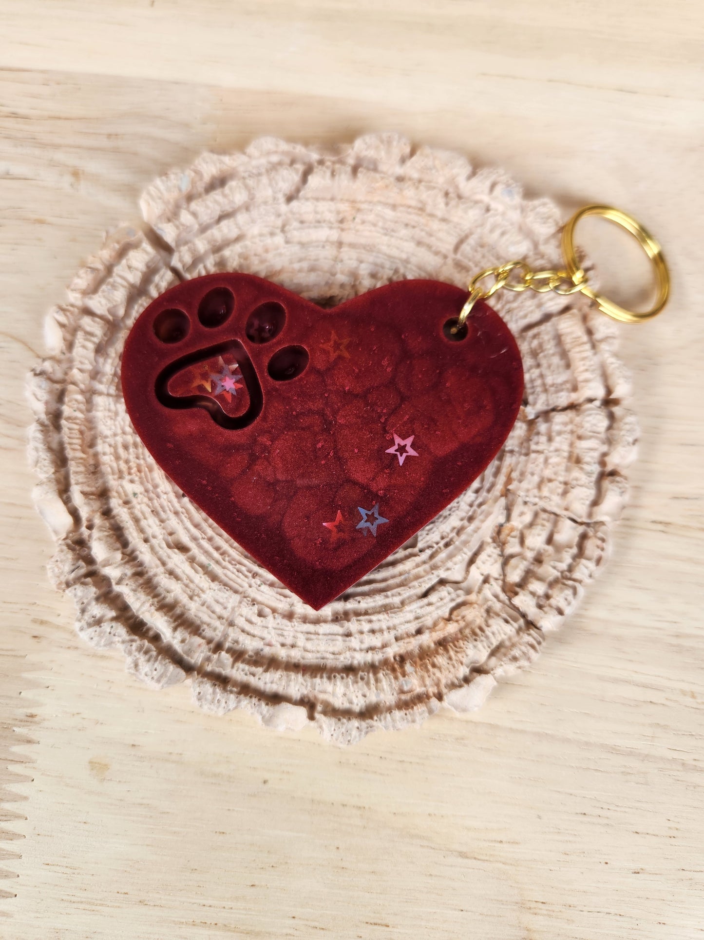 Heart with paw imprint keychains